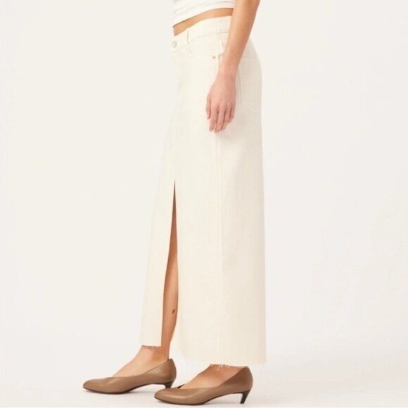 DL1961 Asra Maxi Skirt Ivory Cream Size 27 Front Slit Denim Jean Raw Hem - Picture 4 of 12